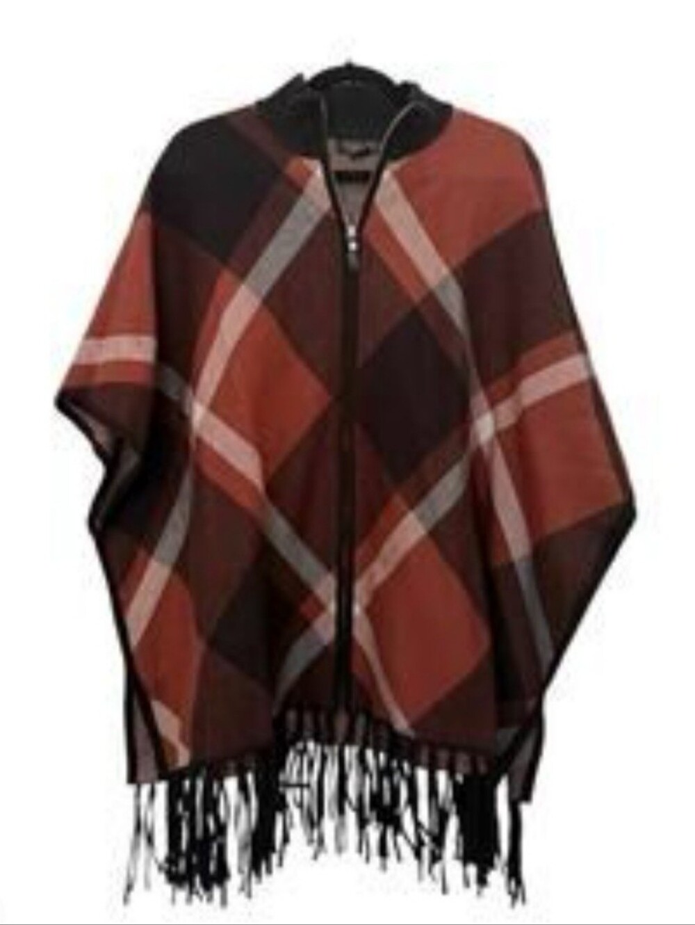Rachel Zoe Plaid Fringe Poncho Size Small